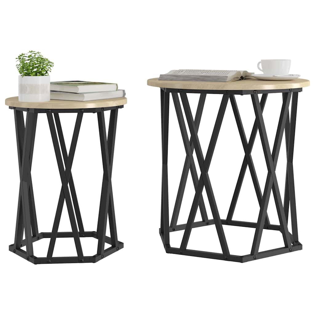 Sofabord 2 pcs Sonoma eg Ingeniørtræ og stål