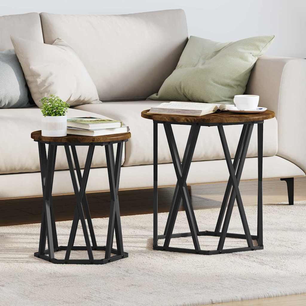 Sofabord 2 pcs Røget eg Ingeniørtræ og stål