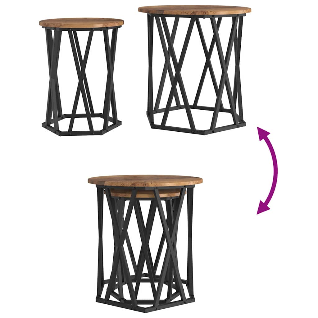 Sofabord 2 pcs Gammelt træ Ingeniørtræ og stål