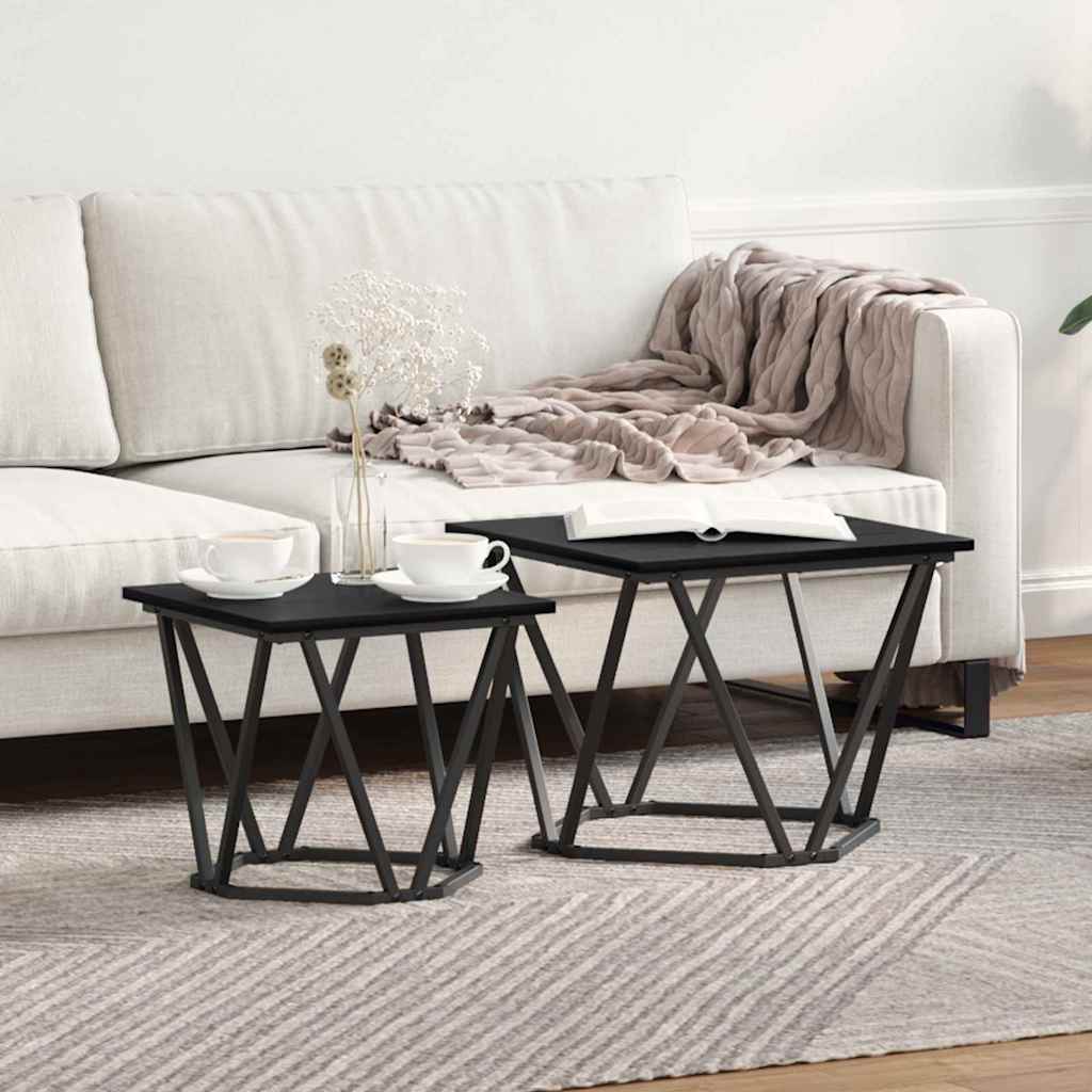 Sidebordssæt 2 pcs Sort eg 50 x 50 x 40 cm Ingeniørtræ og stål