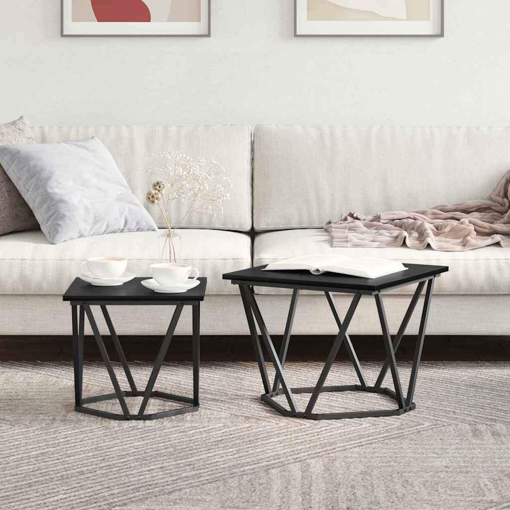 Sidebordssæt 2 pcs Sort eg 50 x 50 x 40 cm Ingeniørtræ og stål