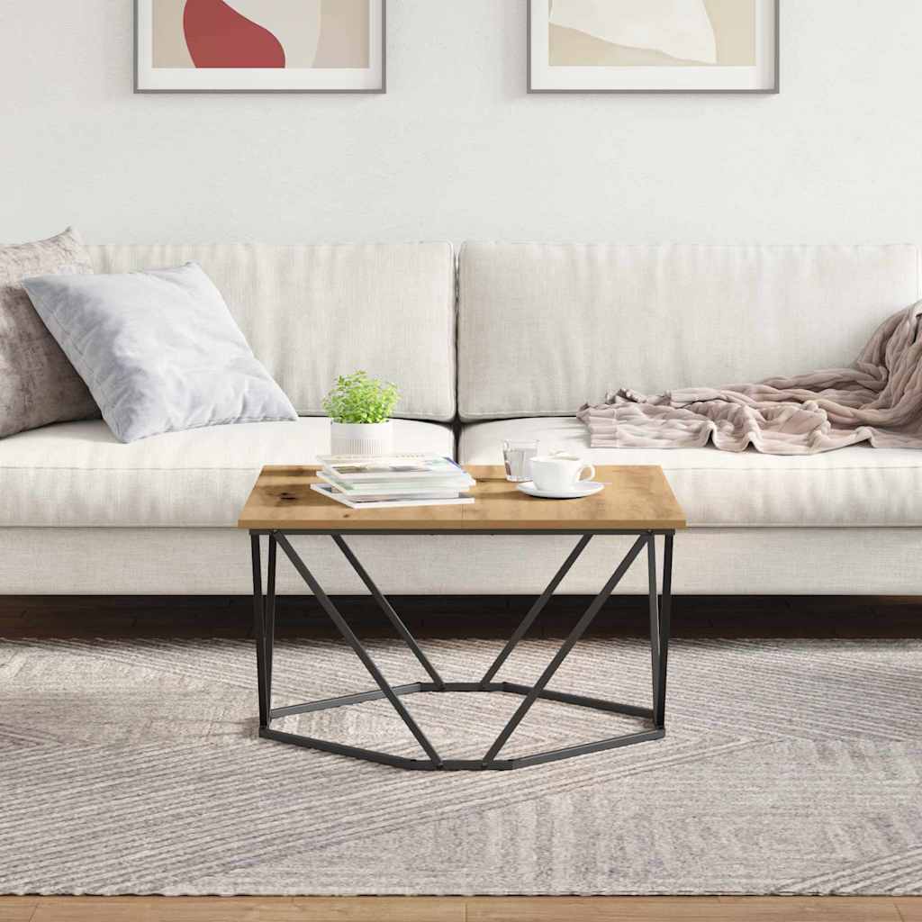 Sofabord Artisan Egetræ 80 x 80 x 45 cm Ingeniørtræ og stål