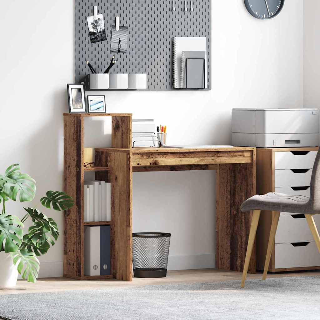 Skrivebord med hylder - gammelt trælook, 100 × 40 × 90 cm, konstrueret træ