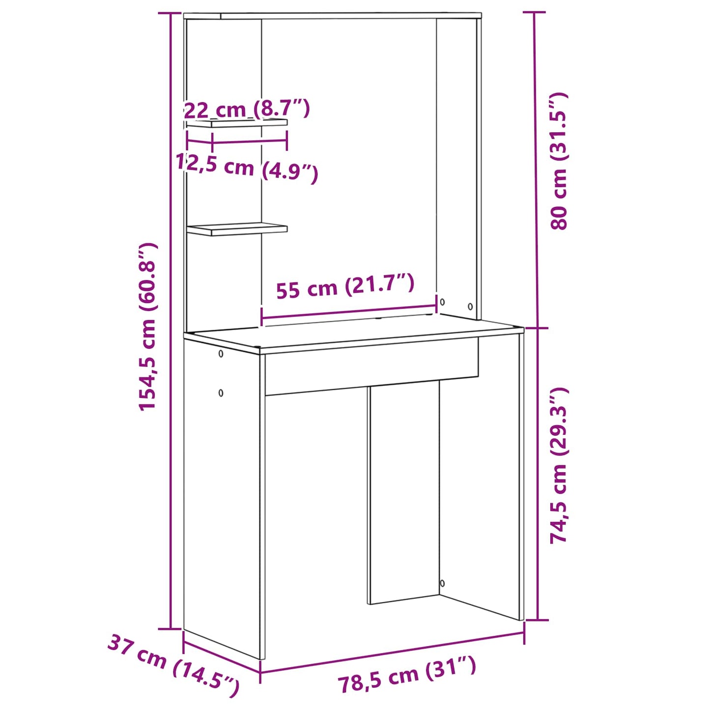Bord Hvid Konstrueret træ 78,5 x 37 x 154,5 cm