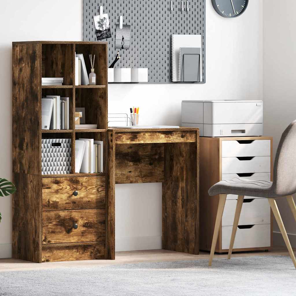Skrivebord i røget eg - 60 × 40 × 76 cm, kompakt hjemmekontor bord
