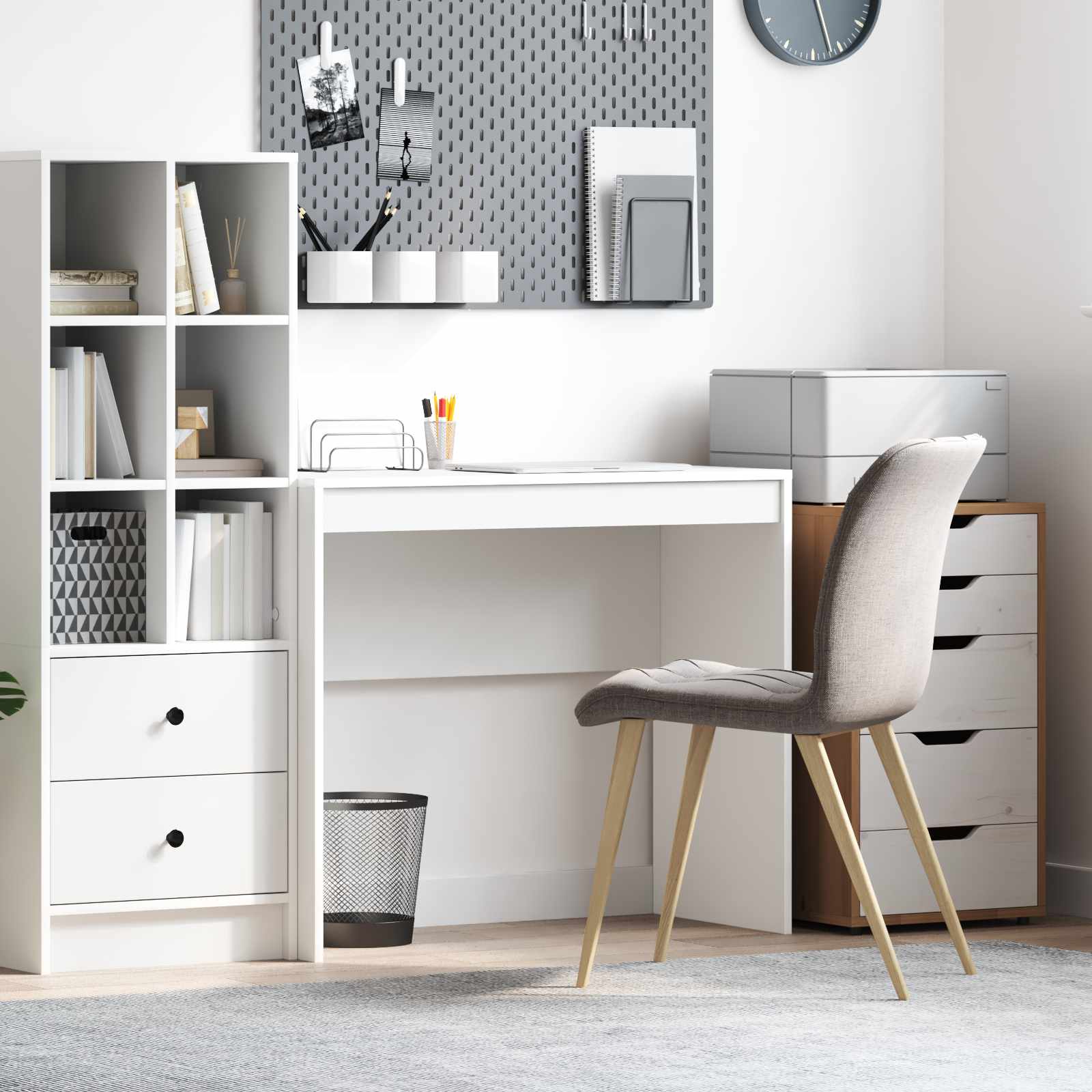 Skrivebord - hvid 90 × 40 × 76 cm, kompakt og minimalistisk