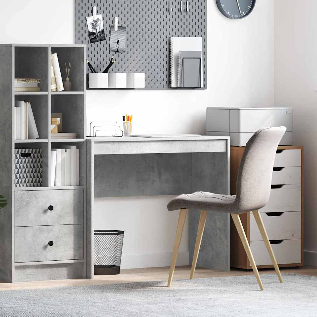 Skrivebord i betongrå - 90 × 40 × 76 cm, kompakt pladsbesparer