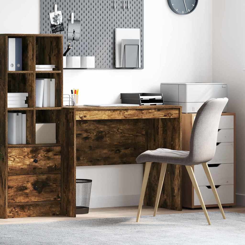 Skrivebord i røget eg - 90 × 50 × 76 cm, kompakt arbejdsbord