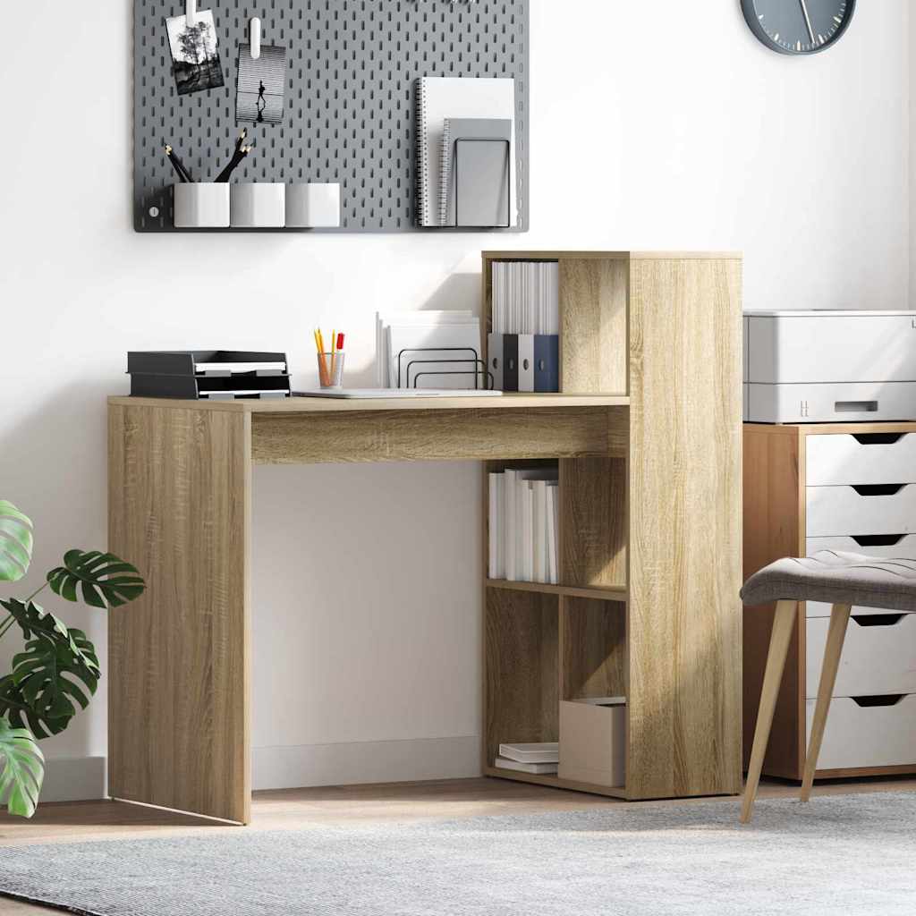 Skrivebord med hylder - Sonoma eg, 108 × 55 × 103,5 cm, konstrueret træ