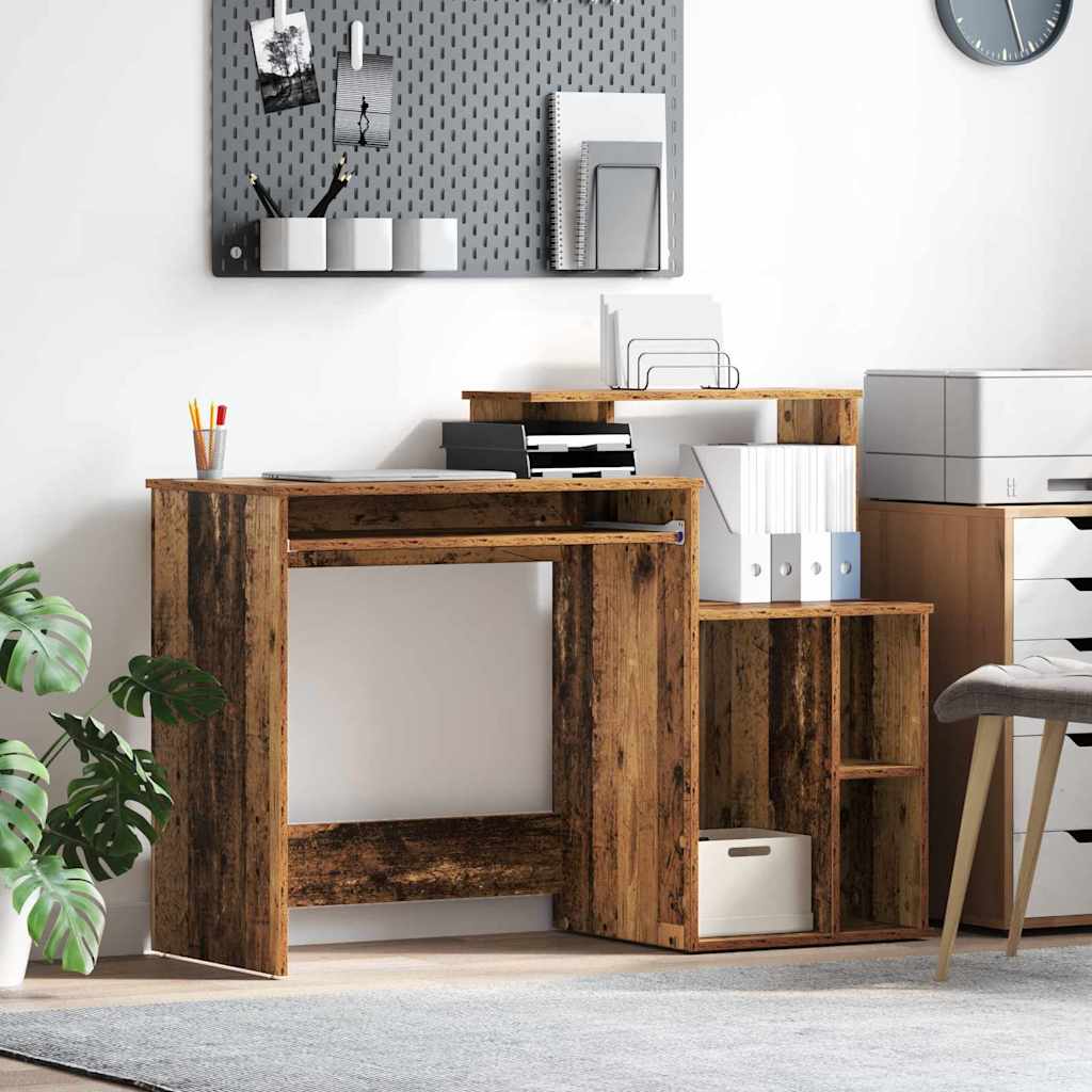 Skrivebord med hylder - gammelt trælook 120,5 × 44 × 88,5 cm, konstrueret træ