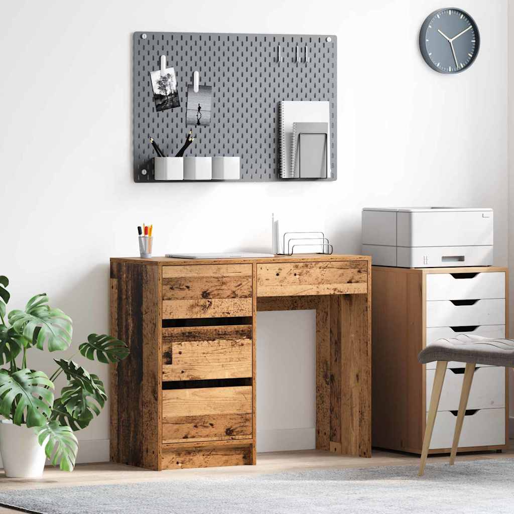 Skrivebord med skuffe - gammelt træ look, 90 × 37,5 × 75 cm, konstrueret træ