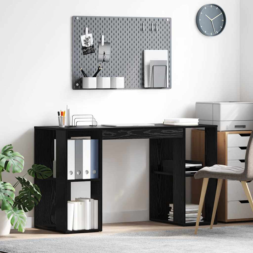 Bord med hylde Sort eg 130 x 50,5 x 75 cm Konstrueret træ