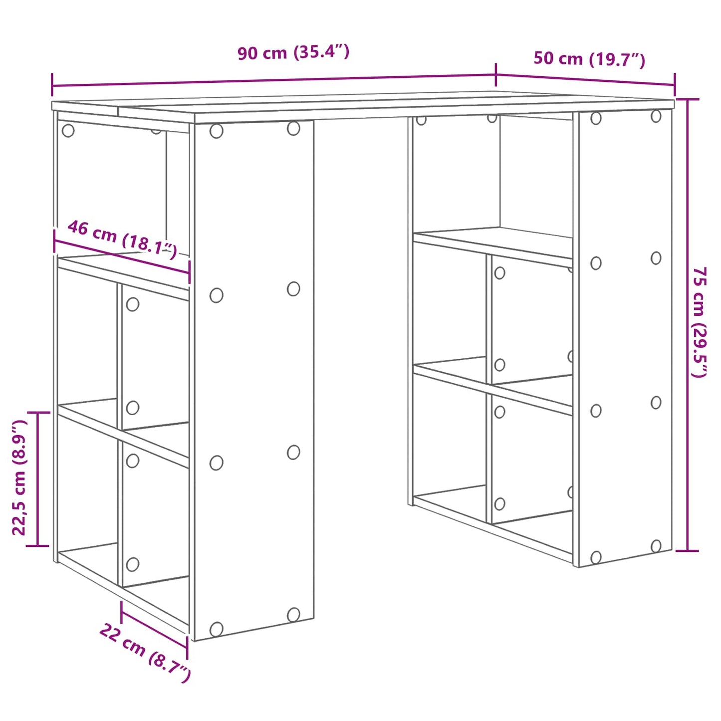 Bord med hylde Sort eg 90 x 50 x 75 cm Konstrueret træ