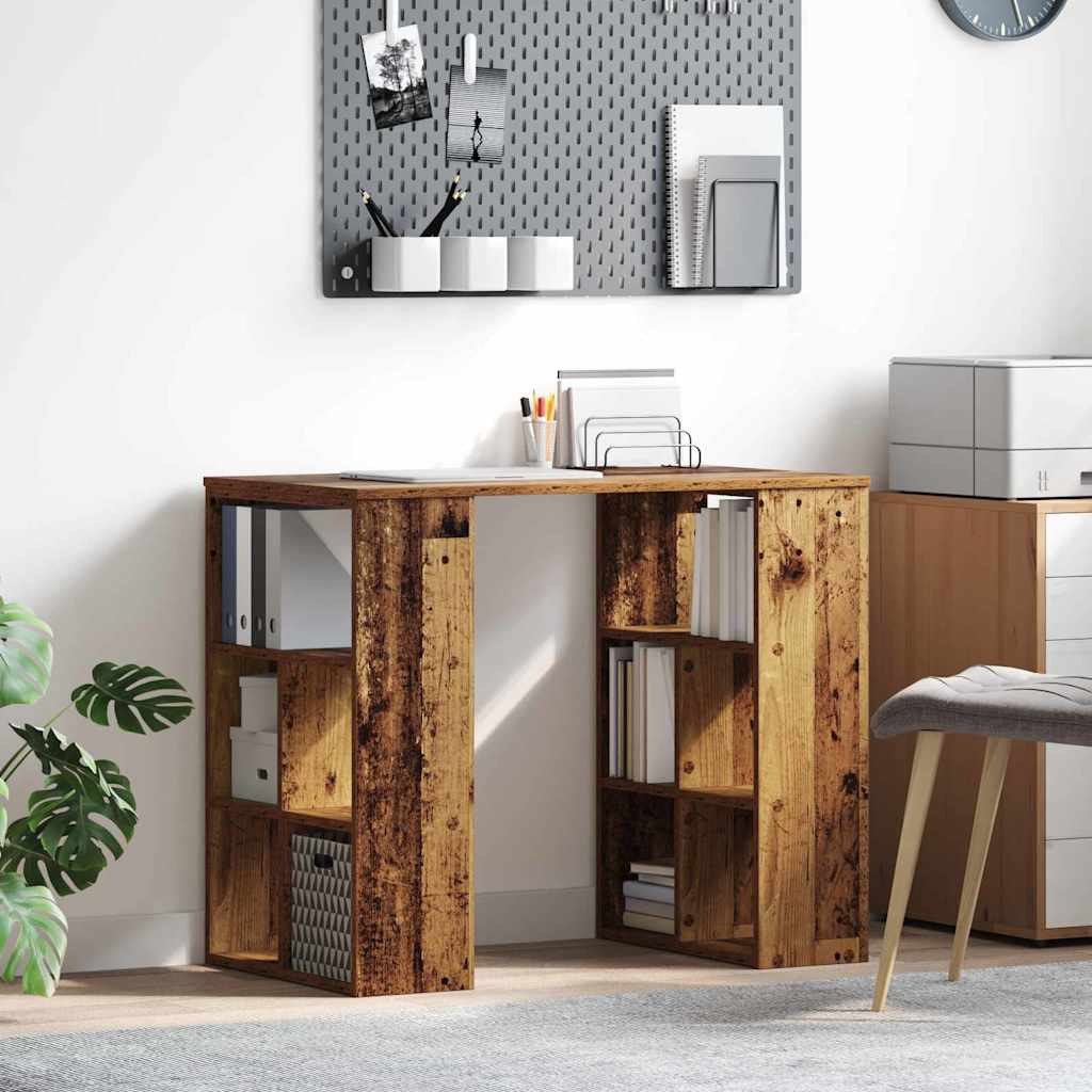 Skrivebord med hylder - gammelt træ look, 90 × 50 × 75 cm, konstrueret træ