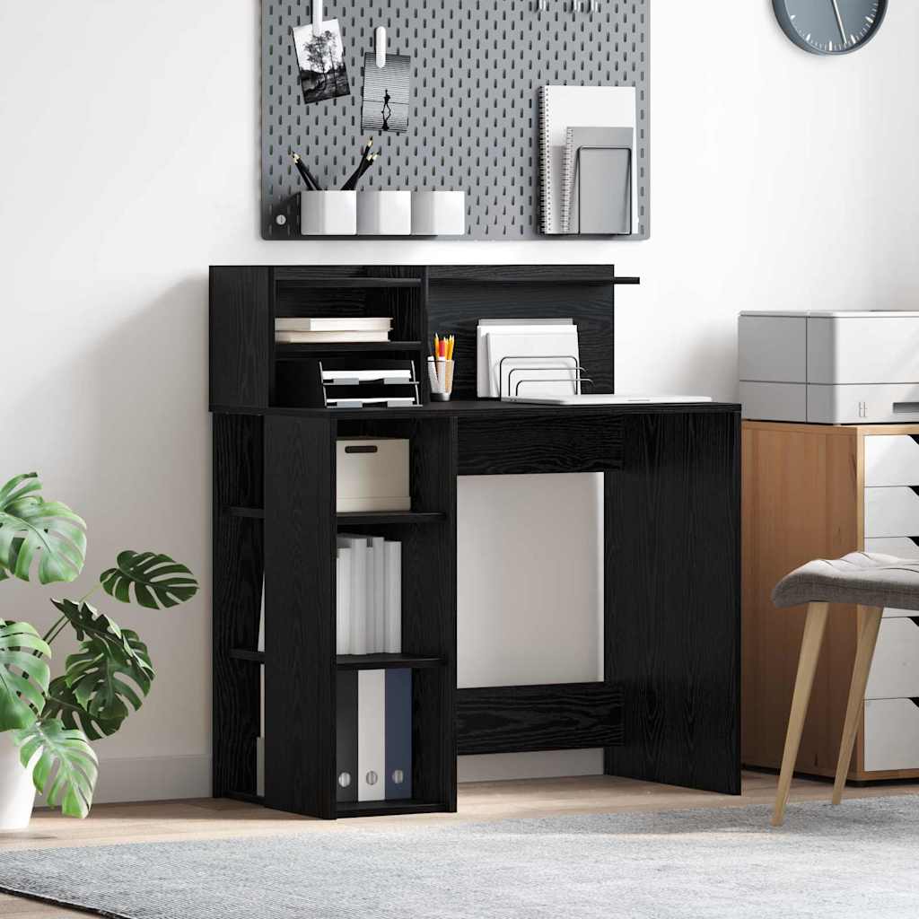 Bord med hylde Sort eg 90 x 48 x 101,5 cm Konstrueret træ
