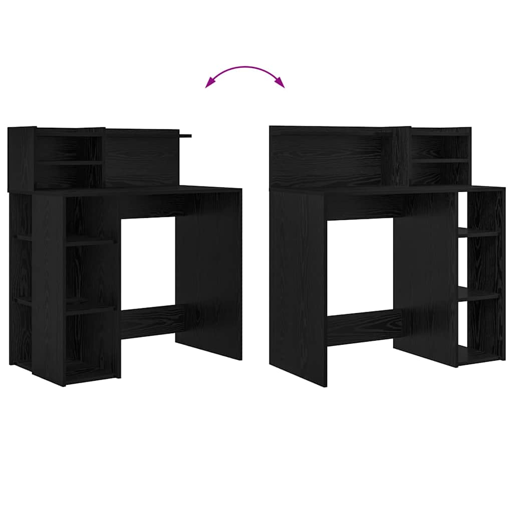 Bord med hylde Sort eg 90 x 48 x 101,5 cm Konstrueret træ