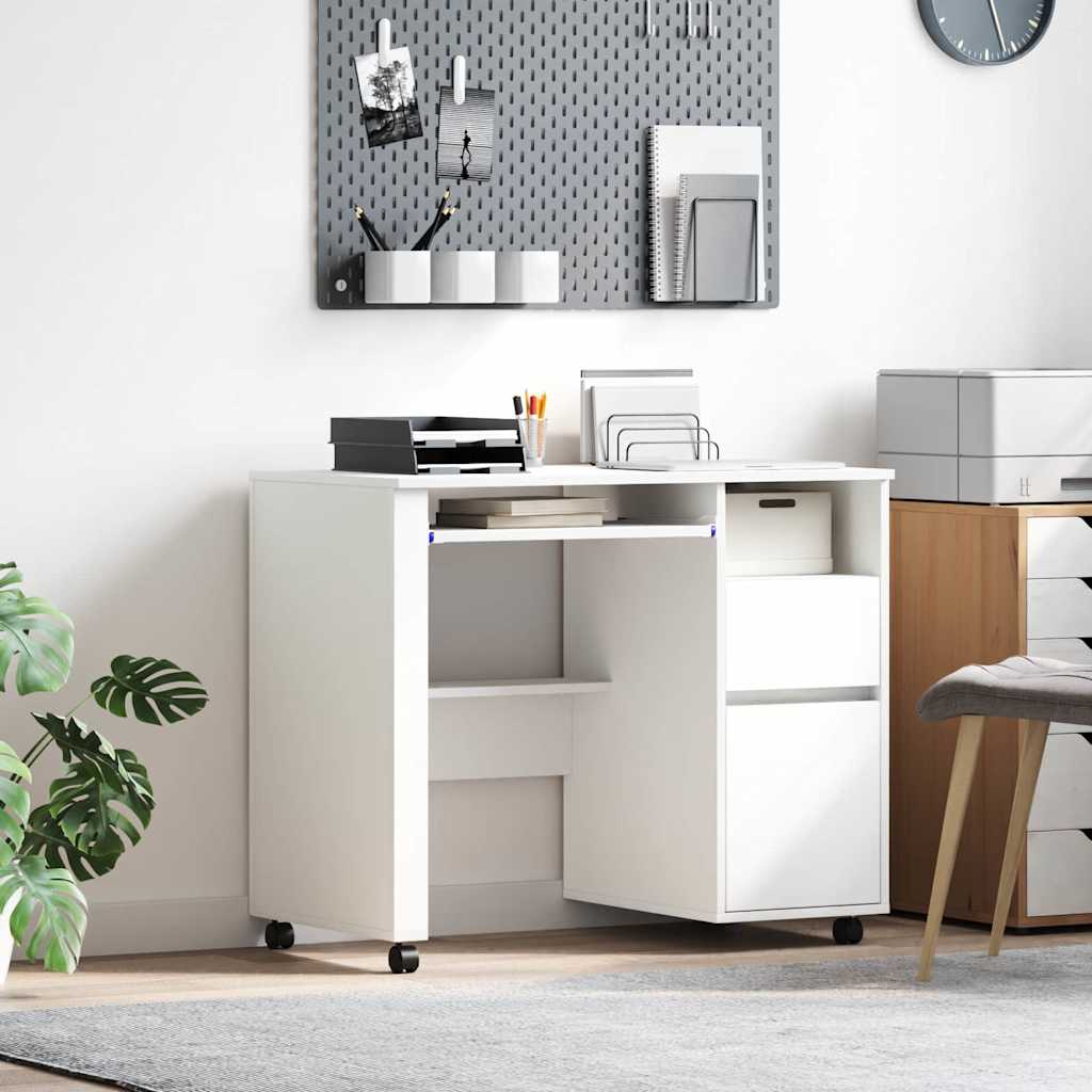 Skrivebord med Hjul Hvid 91 x 50 x 77 cm Konstrueret træ