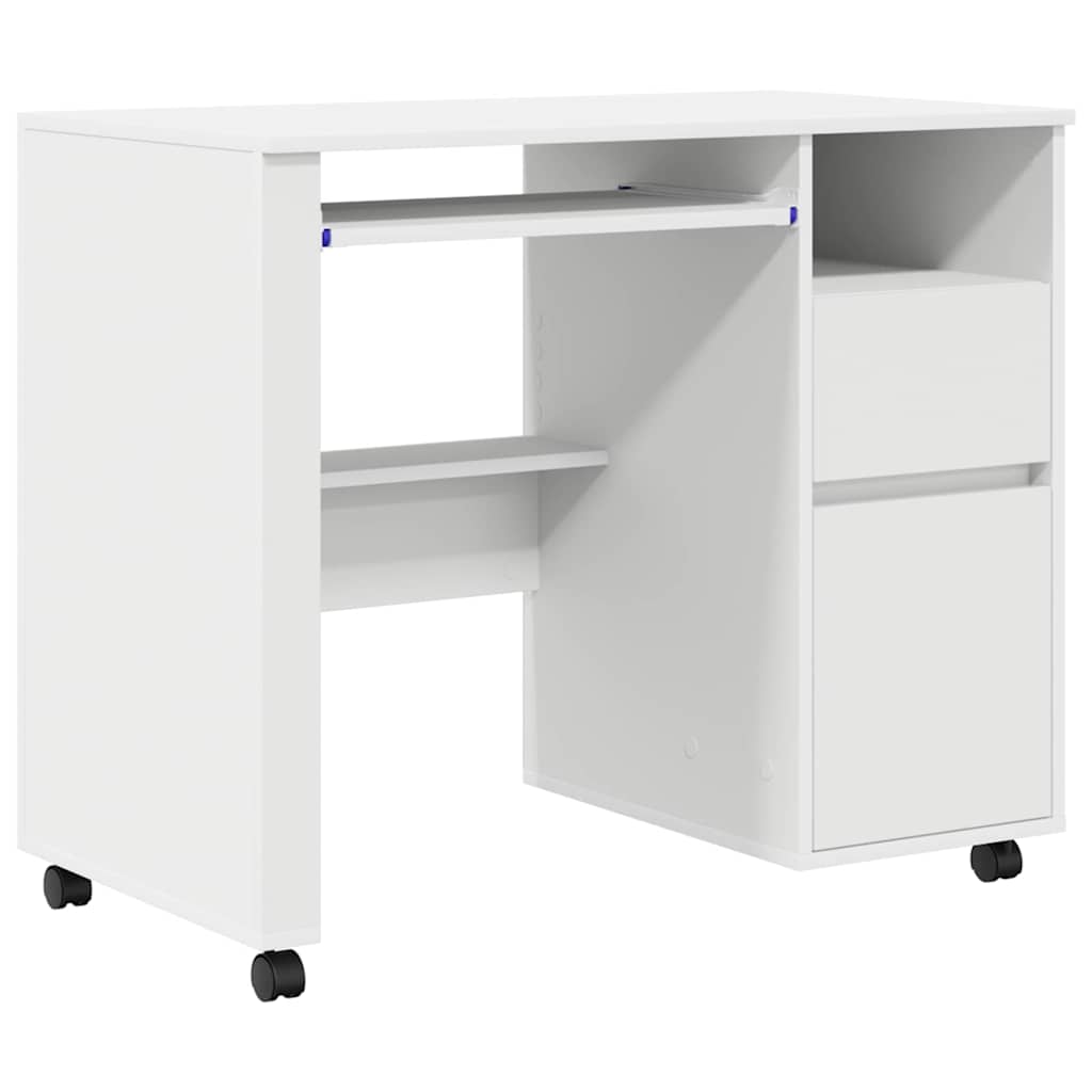 Skrivebord med Hjul Hvid 91 x 50 x 77 cm Konstrueret træ