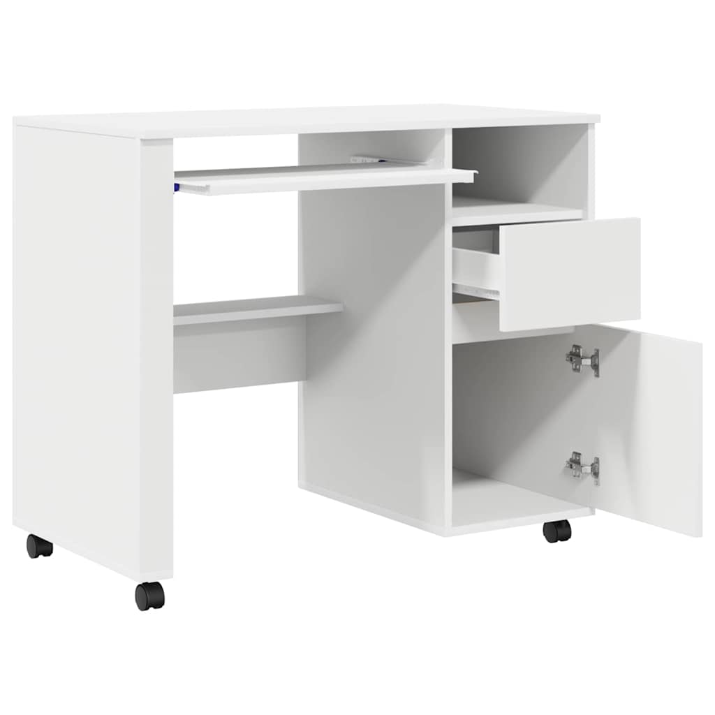 Skrivebord med Hjul Hvid 91 x 50 x 77 cm Konstrueret træ