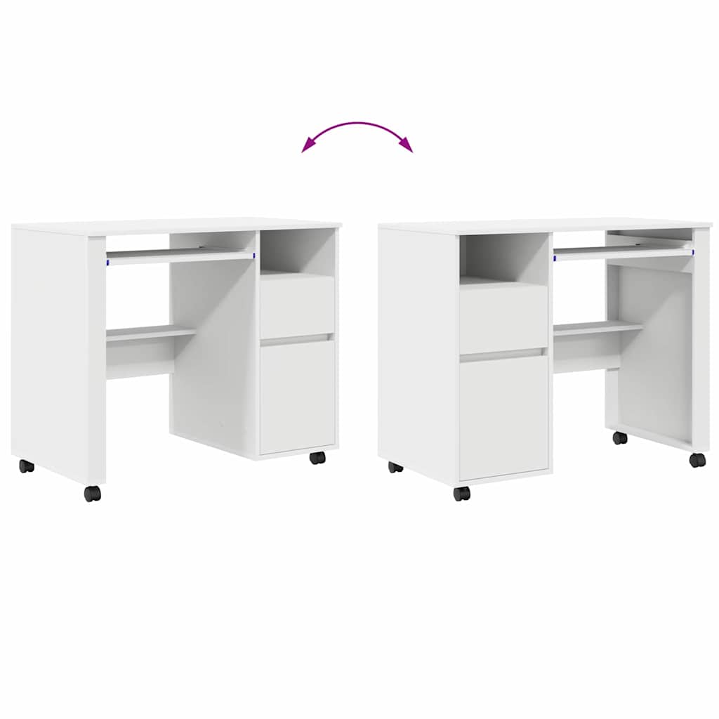 Skrivebord med Hjul Hvid 91 x 50 x 77 cm Konstrueret træ
