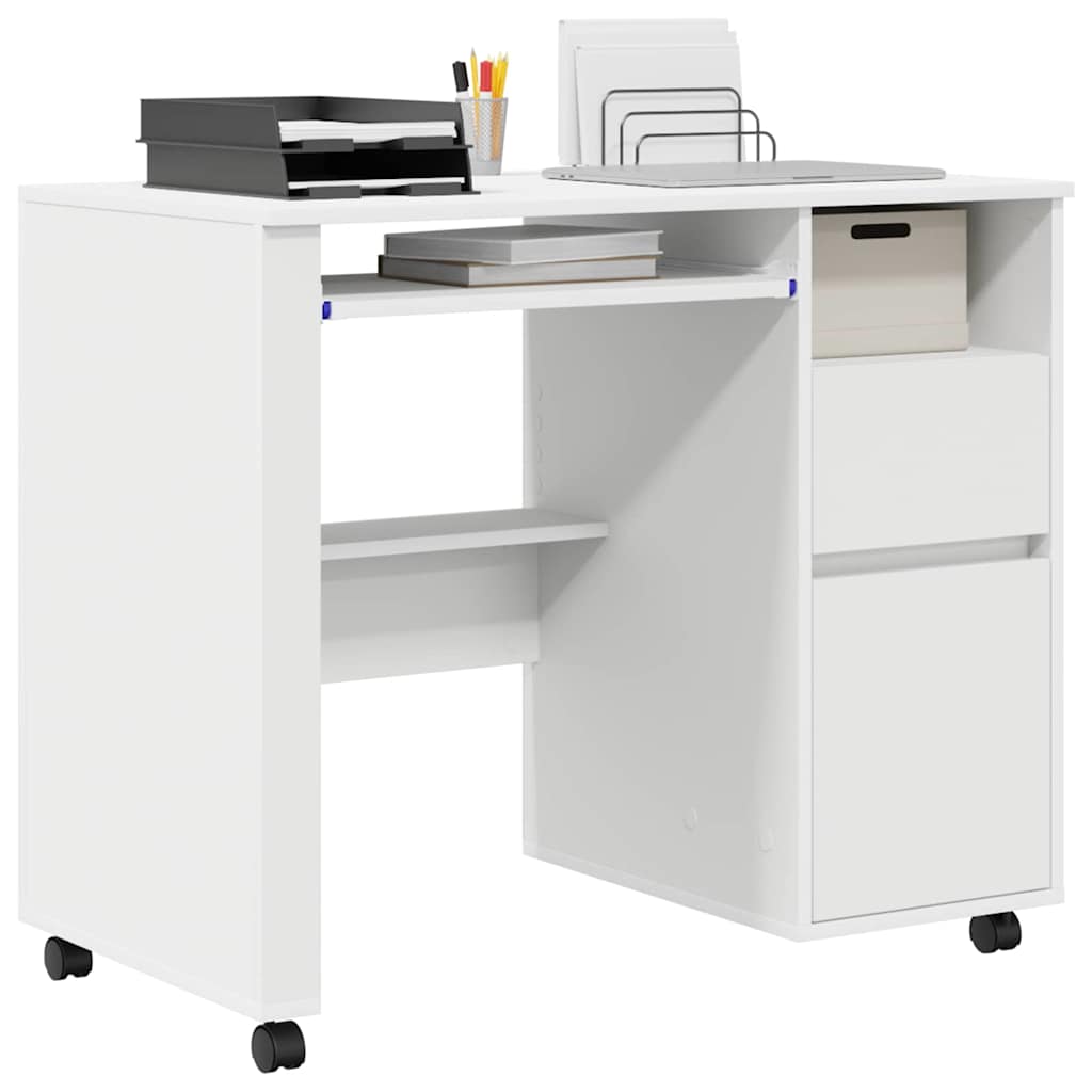 Skrivebord med Hjul Hvid 91 x 50 x 77 cm Konstrueret træ