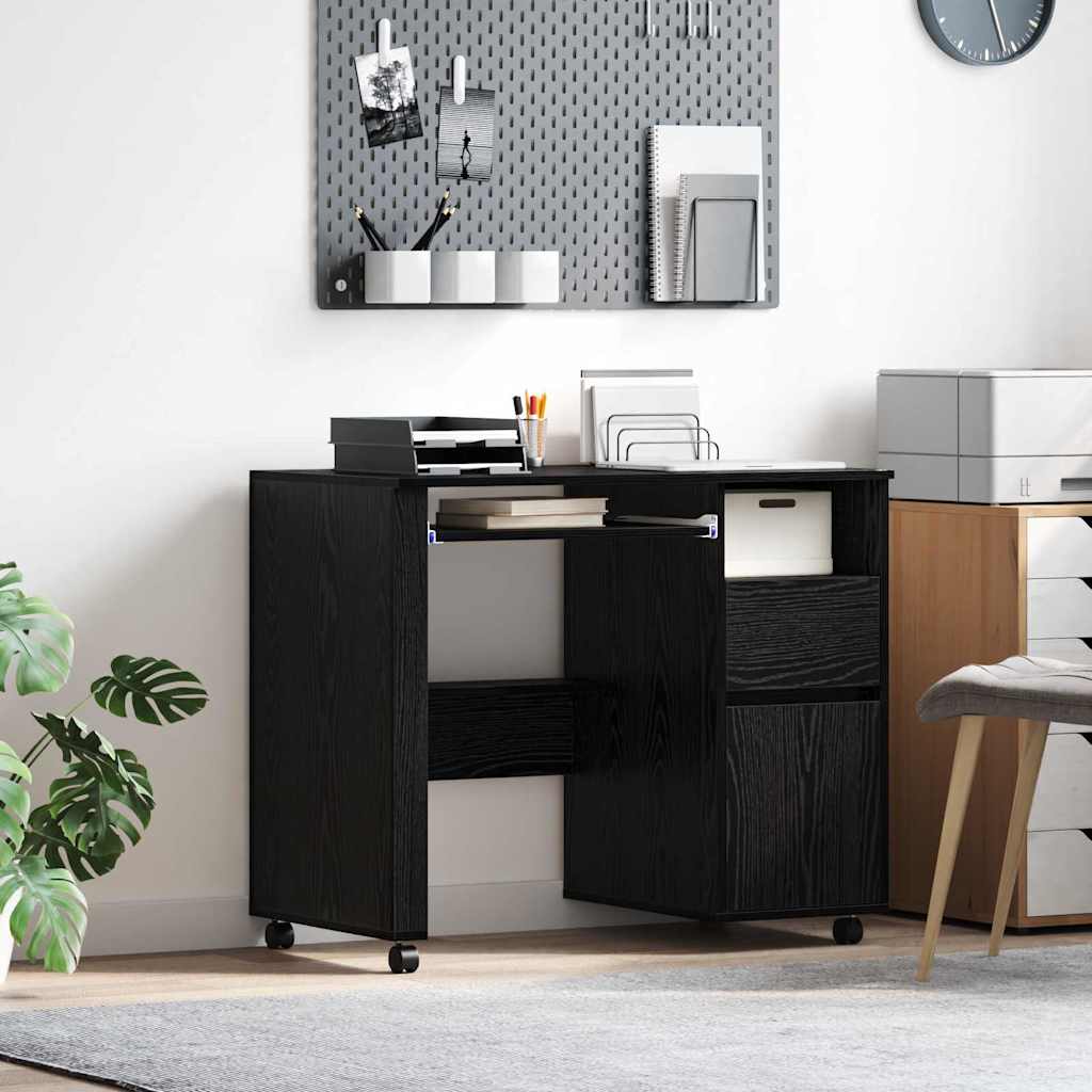 Skrivebord med Hjul Sort eg 91 x 50 x 77 cm Konstrueret træ
