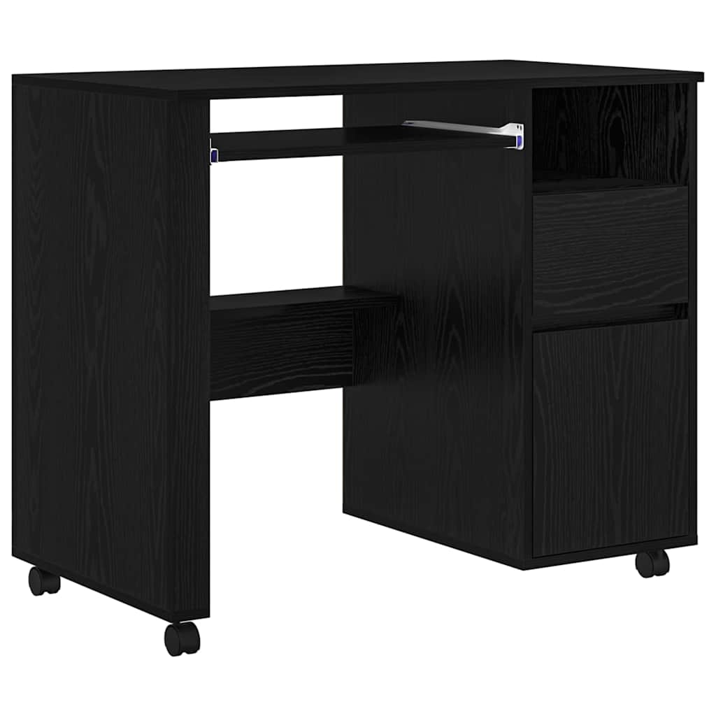 Skrivebord med Hjul Sort eg 91 x 50 x 77 cm Konstrueret træ
