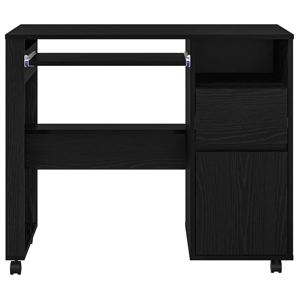 Skrivebord med Hjul Sort eg 91 x 50 x 77 cm Konstrueret træ