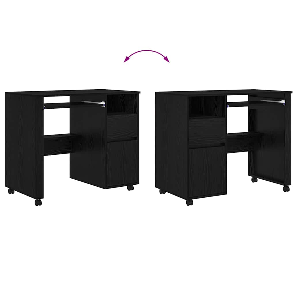 Skrivebord med Hjul Sort eg 91 x 50 x 77 cm Konstrueret træ
