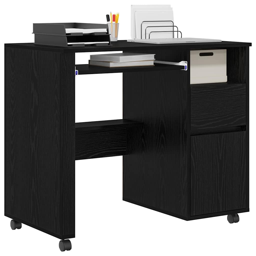 Skrivebord med Hjul Sort eg 91 x 50 x 77 cm Konstrueret træ