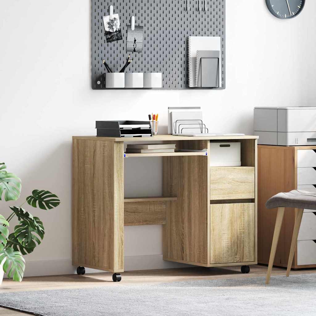 Skrivebord med Hjul Sonoma eg 91 x 50 x 77 cm Konstrueret træ