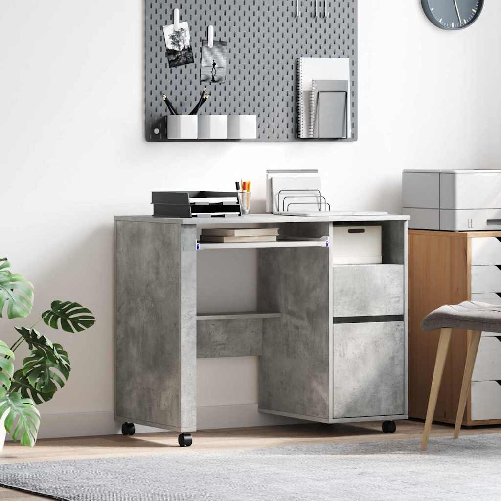 Skrivebord med Hjul Beton Grå 91 x 50 x 77 cm Konstrueret træ