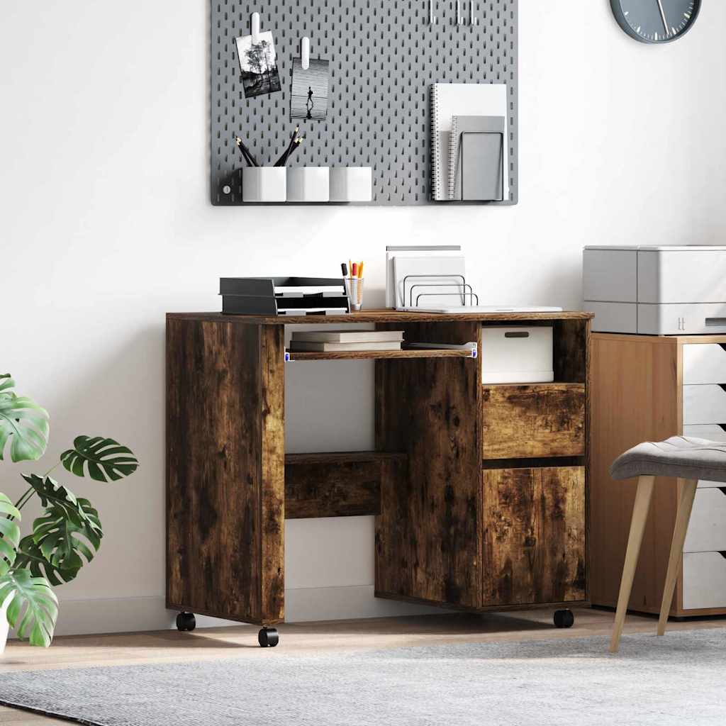 Skrivebord med Hjul Røget eg 91 x 50 x 77 cm Konstrueret træ