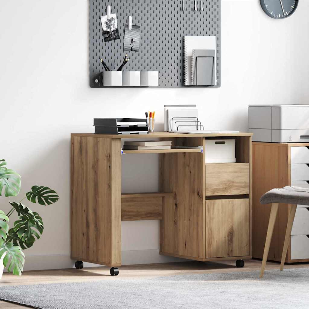 Skrivebord med Hjul Artisan Egetræ Konstrueret træ