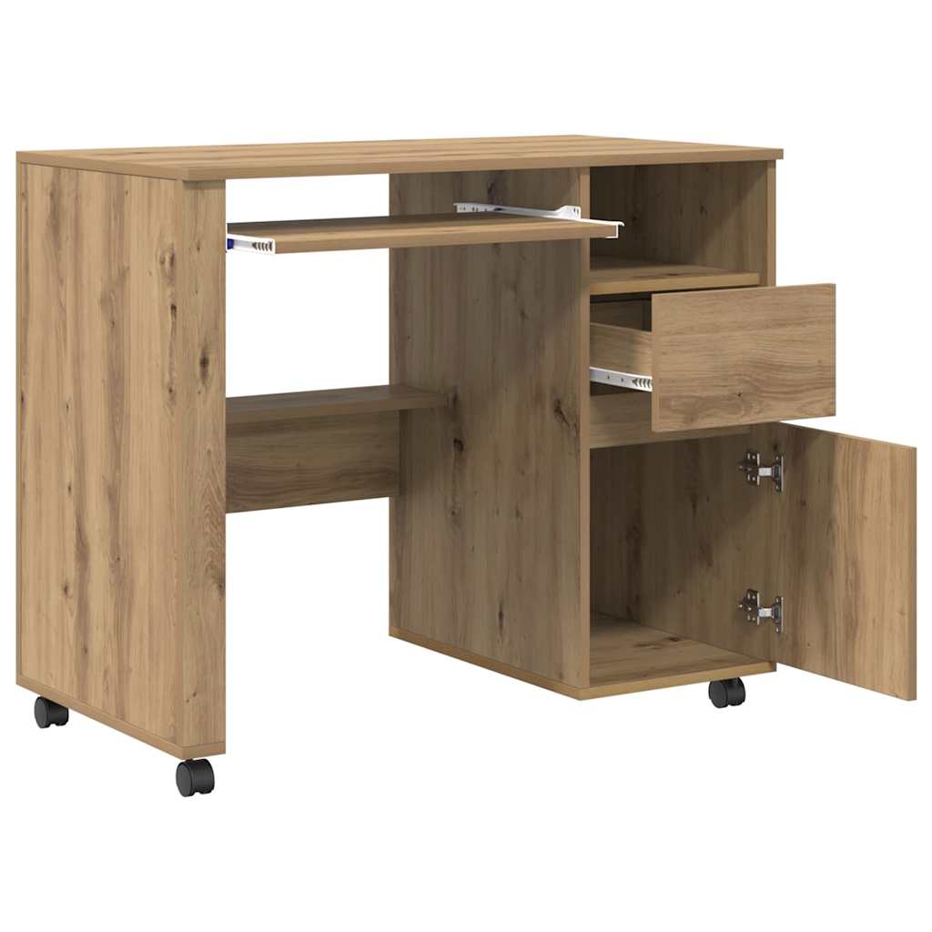 Skrivebord med Hjul Artisan Egetræ Konstrueret træ