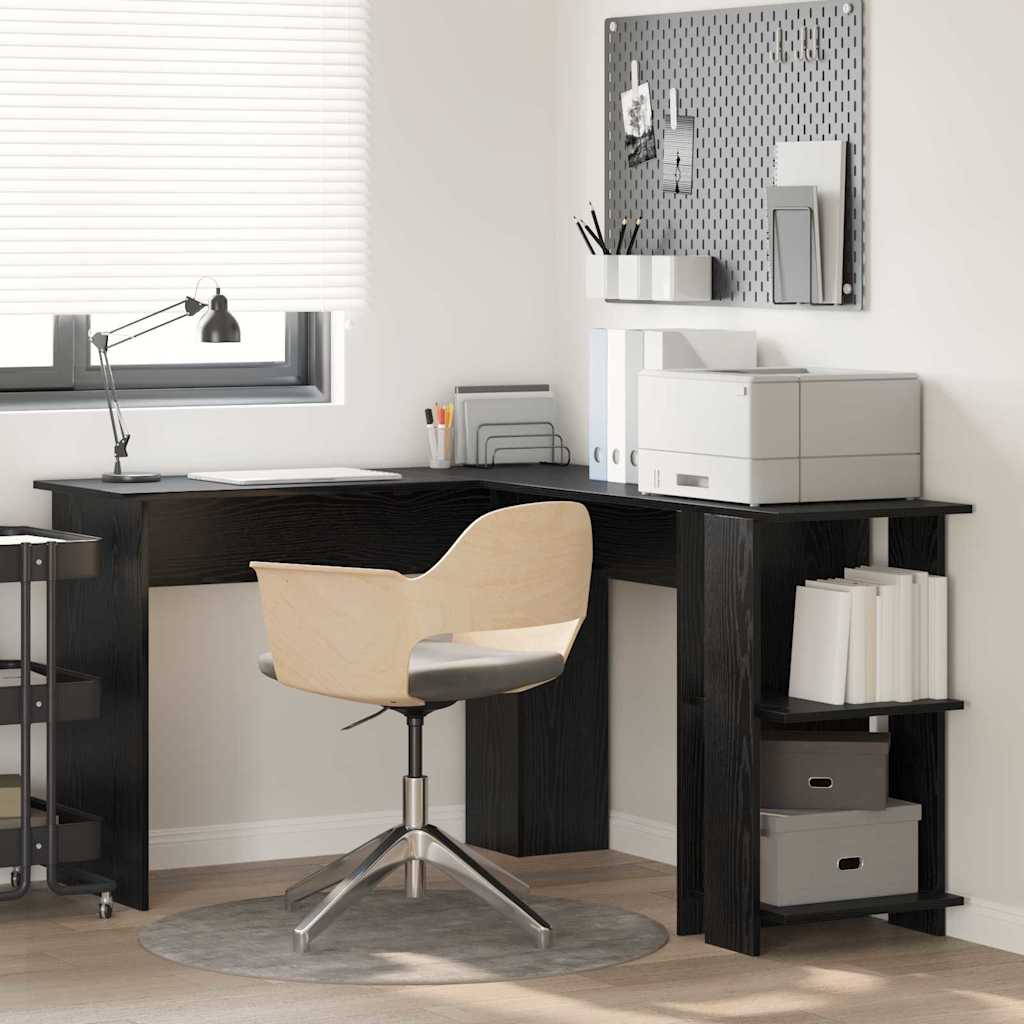Hjørneskrivebord Sort eg 140 x 113,5 x 75 cm Konstrueret træ