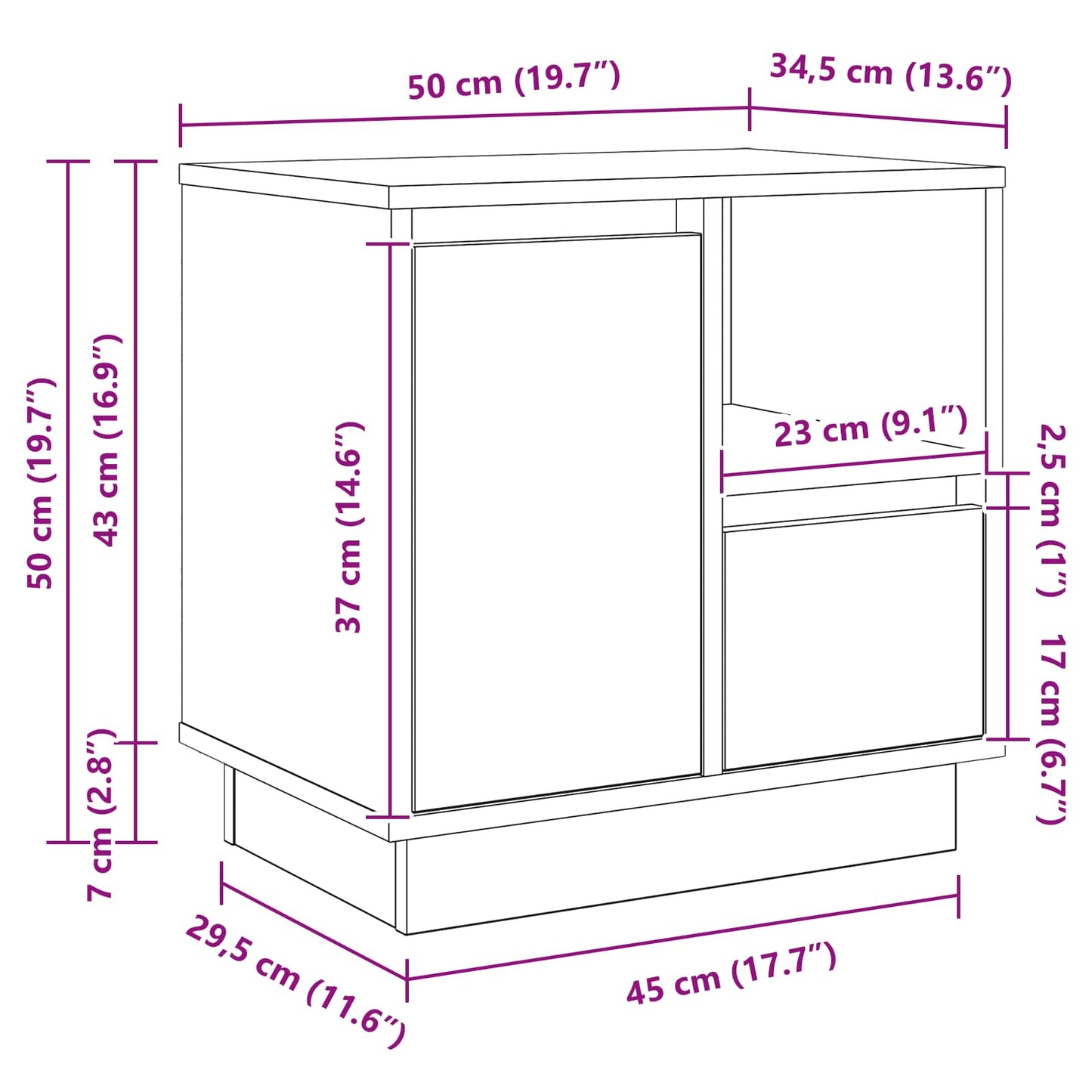 Natskab med skuffe Røget eg 50 x 34,5 x 50 cm. Konstrueret træ