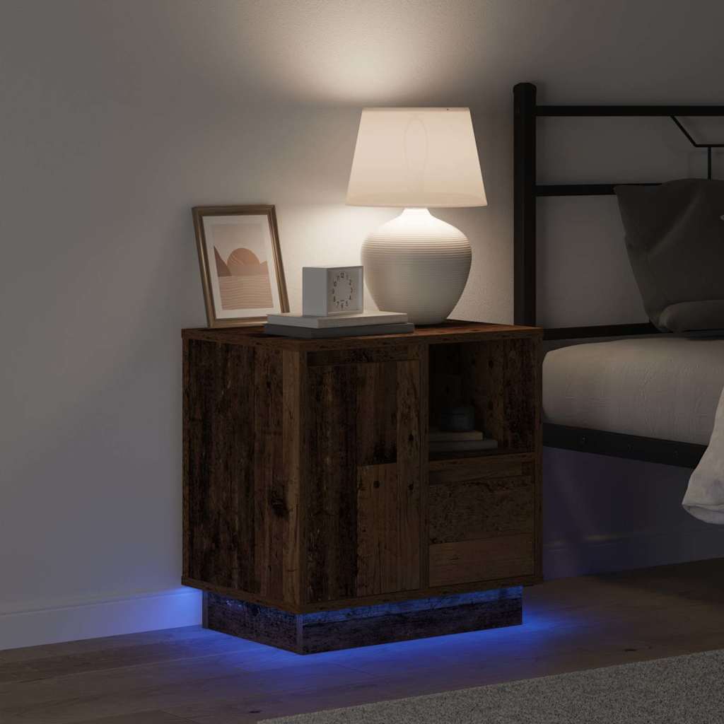 Natskab med LED Gammelt træ 50 x 34,5 x 50 cm. Konstrueret træ