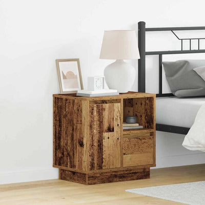 Natskab med LED Gammelt træ 50 x 34,5 x 50 cm. Konstrueret træ