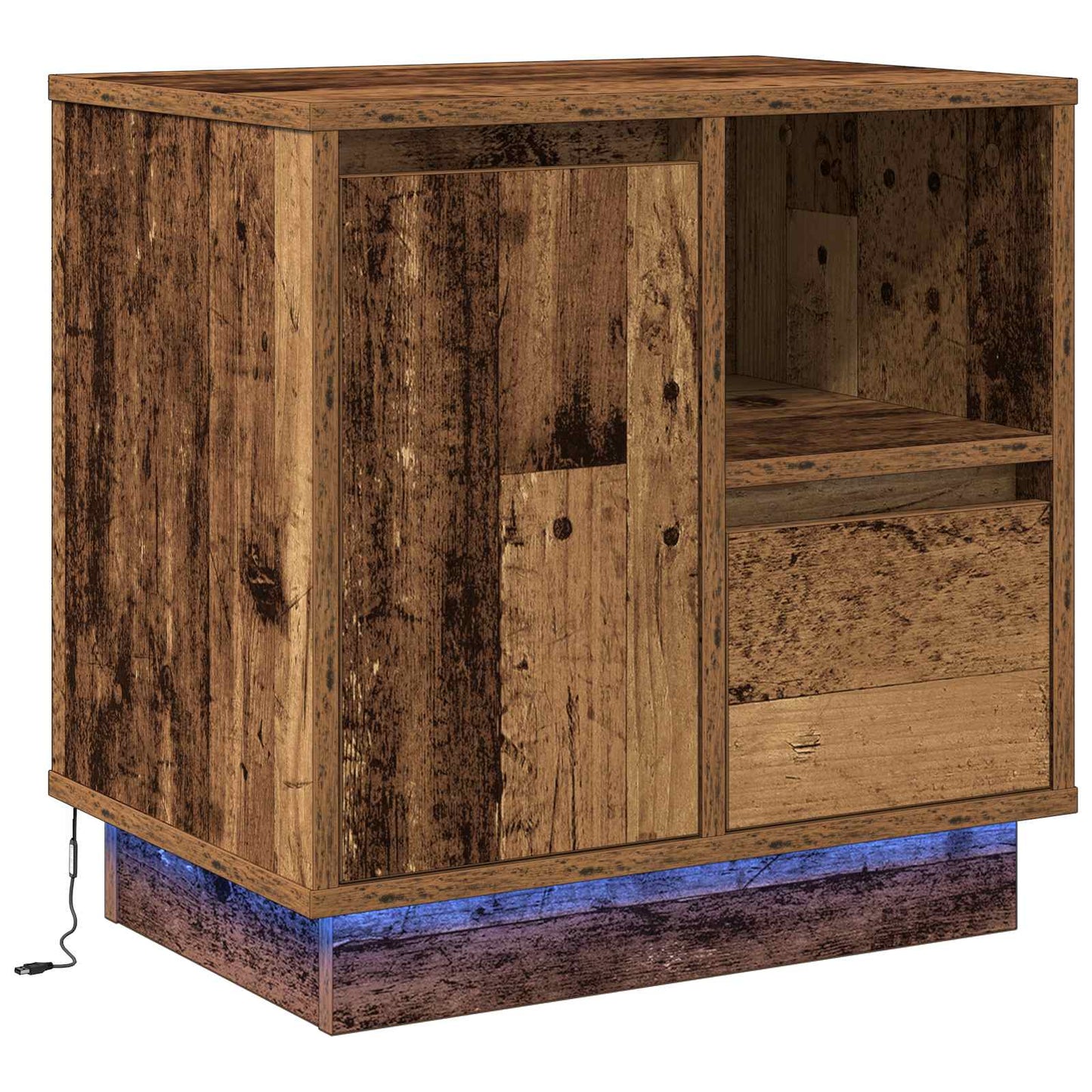 Natskab med LED Gammelt træ 50 x 34,5 x 50 cm. Konstrueret træ