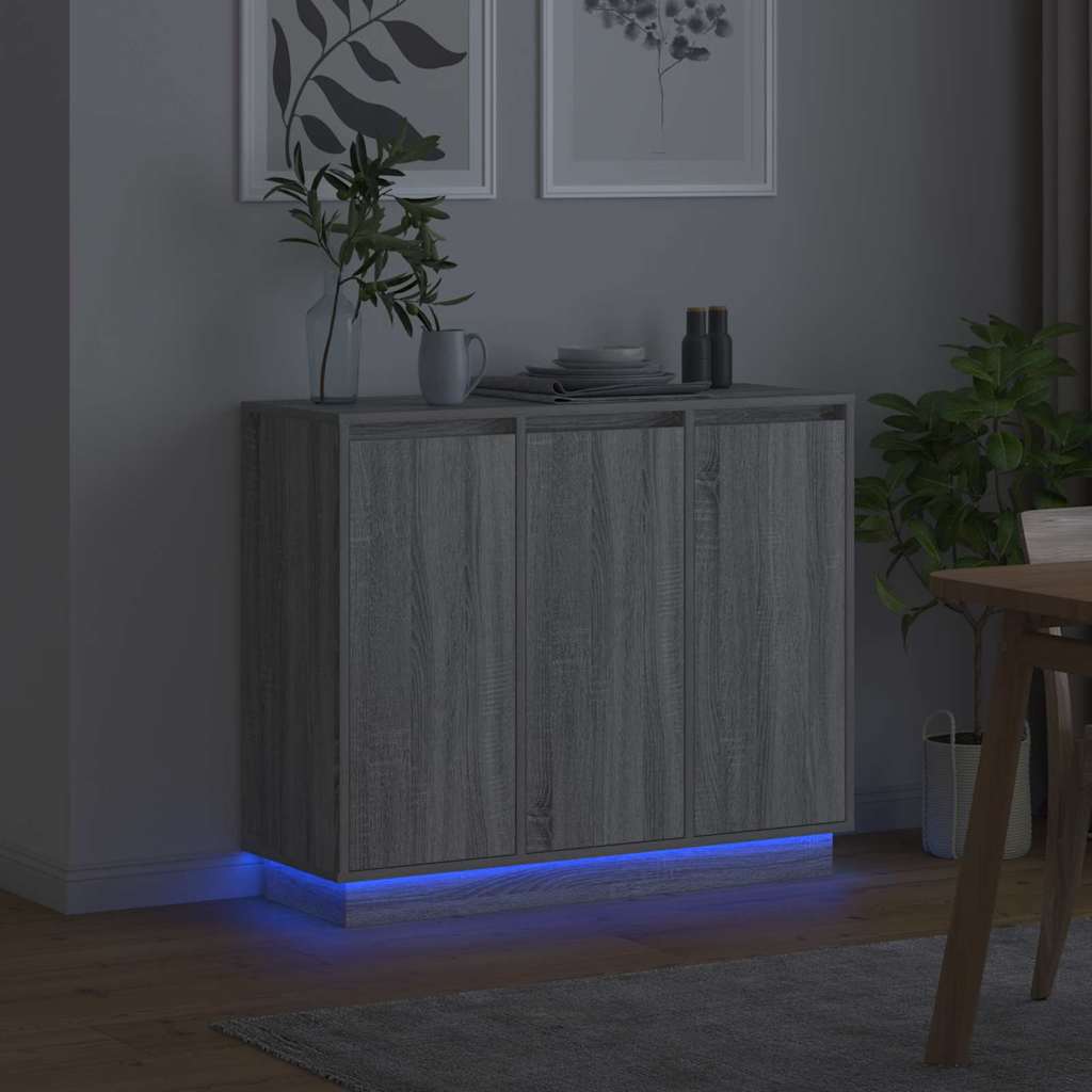 LED Sideboard Grå Sonoma 90 x 32 x 75 cm Konstrueret træ
