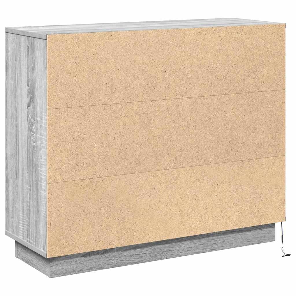 LED Sideboard Grå Sonoma 90 x 32 x 75 cm Konstrueret træ