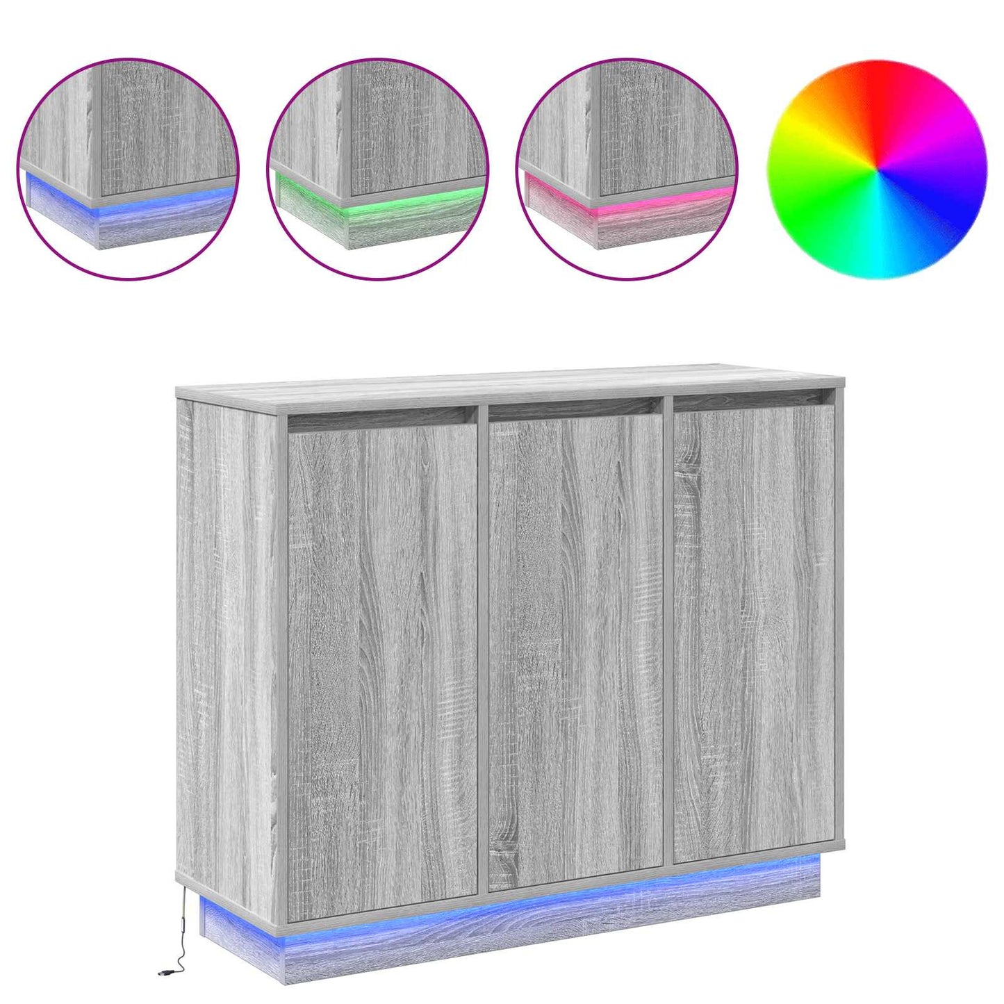 LED Sideboard Grå Sonoma 90 x 32 x 75 cm Konstrueret træ