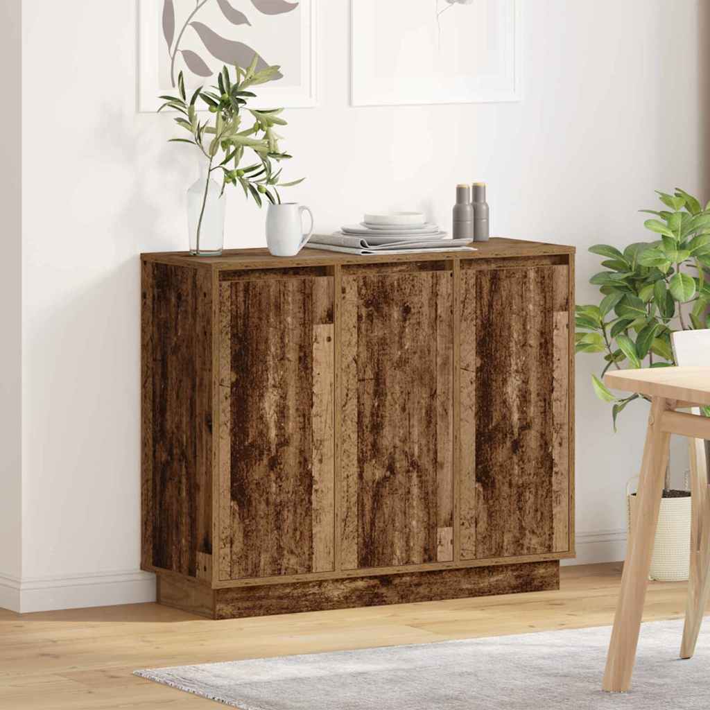 LED Sideboard Gammelt træ 90 x 32 x 75 cm Konstrueret træ