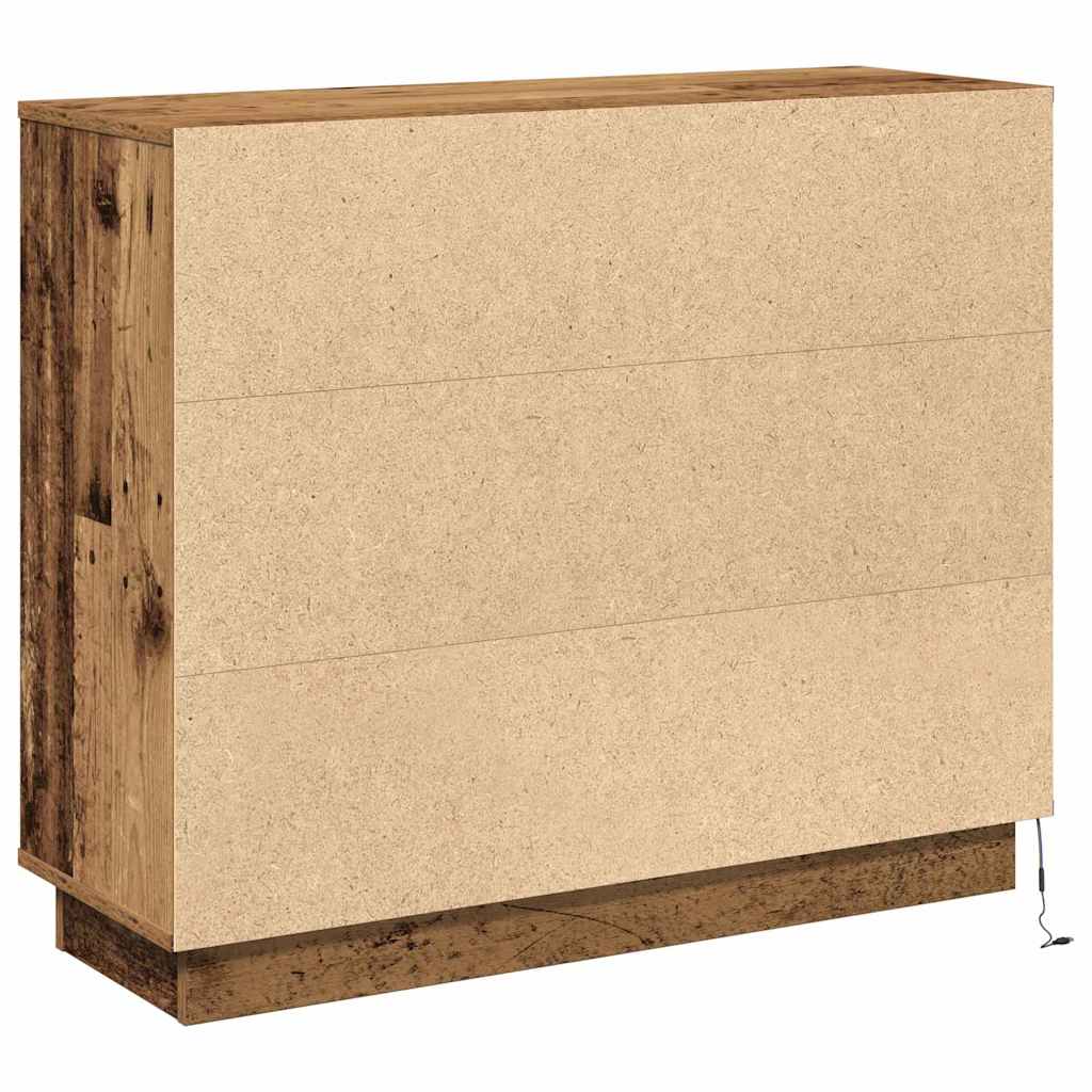 LED Sideboard Gammelt træ 90 x 32 x 75 cm Konstrueret træ