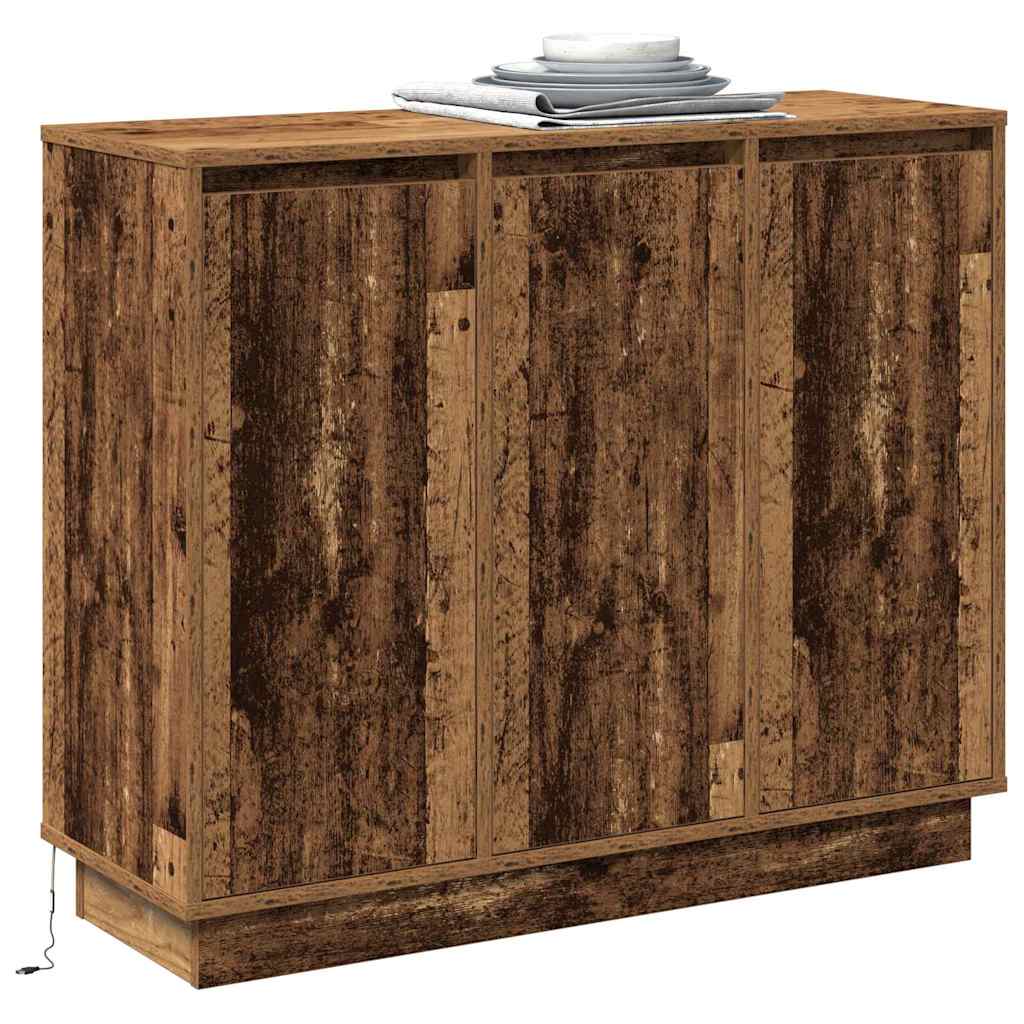 LED Sideboard Gammelt træ 90 x 32 x 75 cm Konstrueret træ