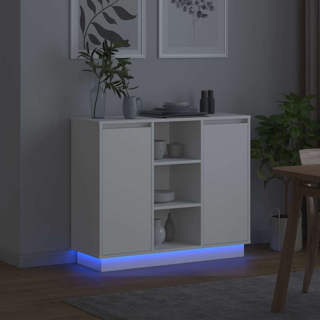 LED Sideboard Hvid 90 x 32 x 75 cm Konstrueret træ