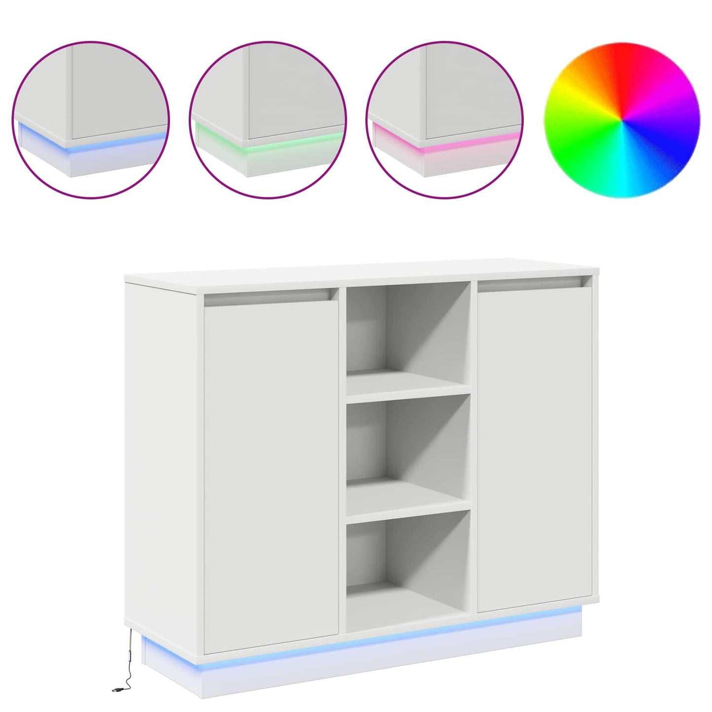 LED Sideboard Hvid 90 x 32 x 75 cm Konstrueret træ