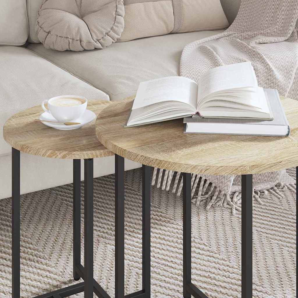 Sidebordssæt 2 pcs Sonoma Eg og Sort