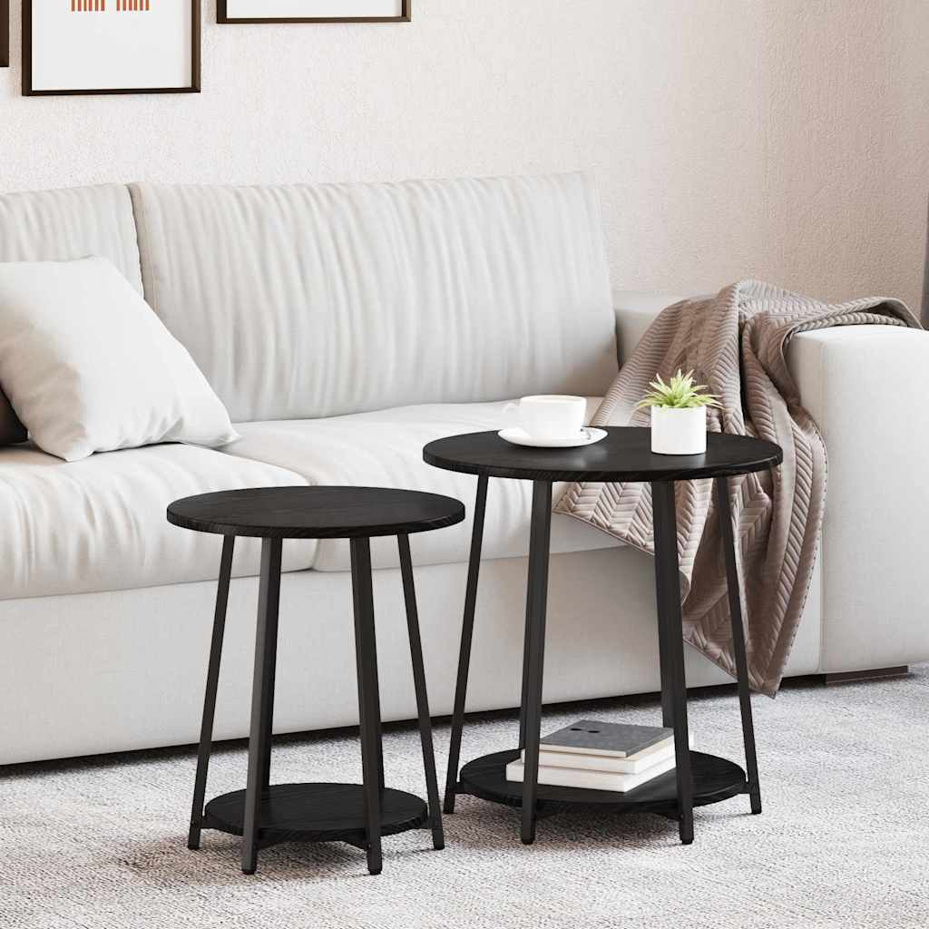 Sidebordssæt med hylde 2 pcs Sort eg